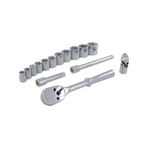GRAY TOOLS 25015 - 15 PIECE 3 / 8" DRIVE 6 POINT SAE, STANDARD CHROME SOCKET & ATTACHMENT SET
