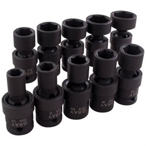 GRAY TOOLS 35810 - 10 PIECE 1 / 2" DRIVE 6 POINT SAE, STANDARD IMPACT UNIVERSAL JOINT SOCKET SET, 7 / 16" - 1"