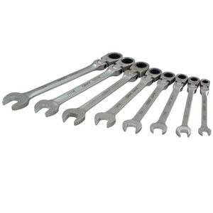 GRAY TOOLS 59808A - 8 PIECE SAE, COMBINATION FLEX HEAD, RATCHETING WRENCH SET, 5 / 16" - 3 / 4"