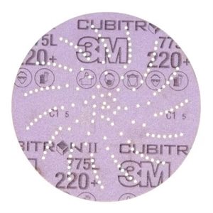 3M 7100064270 – CUBITRON™ II HOOKIT™ CLEAN SANDING FILM DISC 775L, FILM BACKING, 220+, 3 MIL, 5 IN X NH, 127 MM X NH