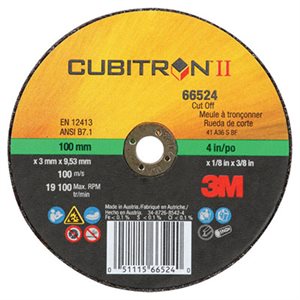 3M 7100228885 – CUBITRON™ II CUT-OFF WHEEL, 66524, T1, BLACK, 4 IN X 1 / 8 IN X 3 / 8"-24 (10.16 CM X 3.18 MM)